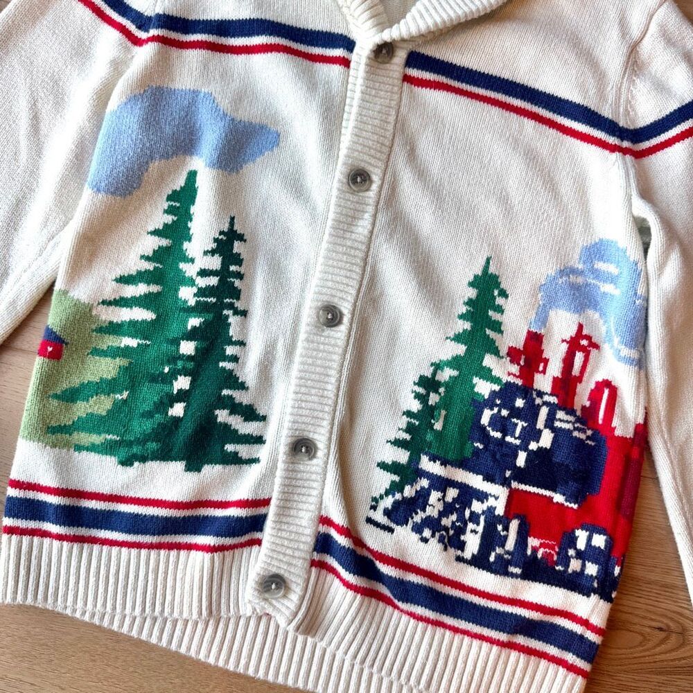 Janie & Jack Cozy Train Cardigan Intarsia Shawl Collar Grandpacore Sweater 12 - Picture 4 of 7